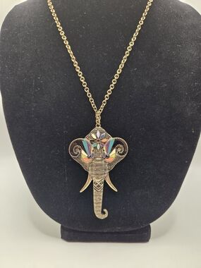 1634. Gold-Tone Elephant Pendant Necklace with Multicolor Enamel Accents